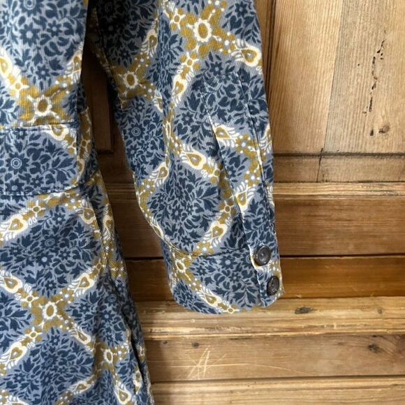 Womens Maeve 8 Button Front Shirt Dress Collared Pattern Blue Gray Yellow Anthro - Picture 9 of 11